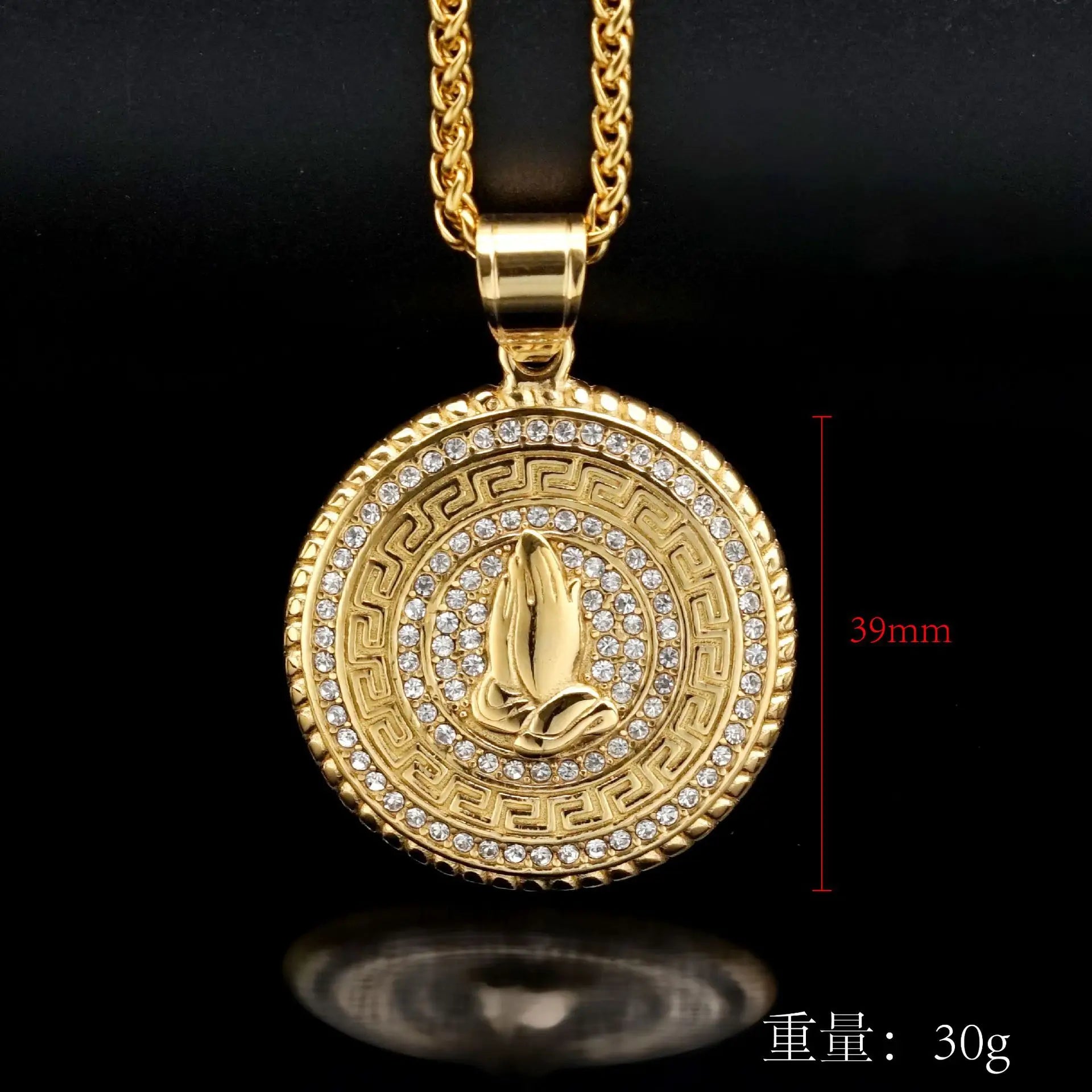 Iced Out Praying Hands Pendant — Gold