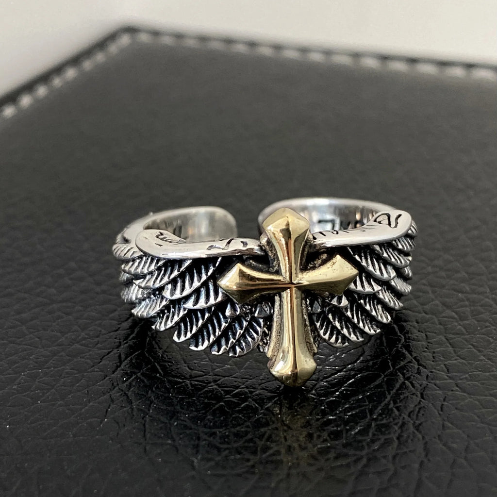 Cross Steel Ring Retro Angel Style