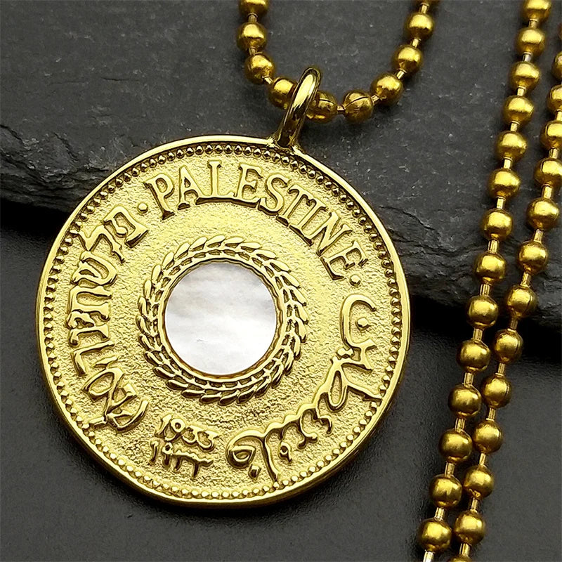 Gold Pendant Multilingual Palestine Wheat Ears