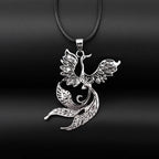 Vintage Phoenix Pendant Necklace — Black Cord, Animal Medal