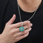 Eight-Pointed Star Stone Round Pendant Necklace