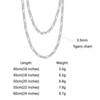 Rinntin 925 Sterling Silver Diamond-Cut Figaro Link Chain Necklace for Men Women Trendy Punk Neck Chain Silver Jewelry
