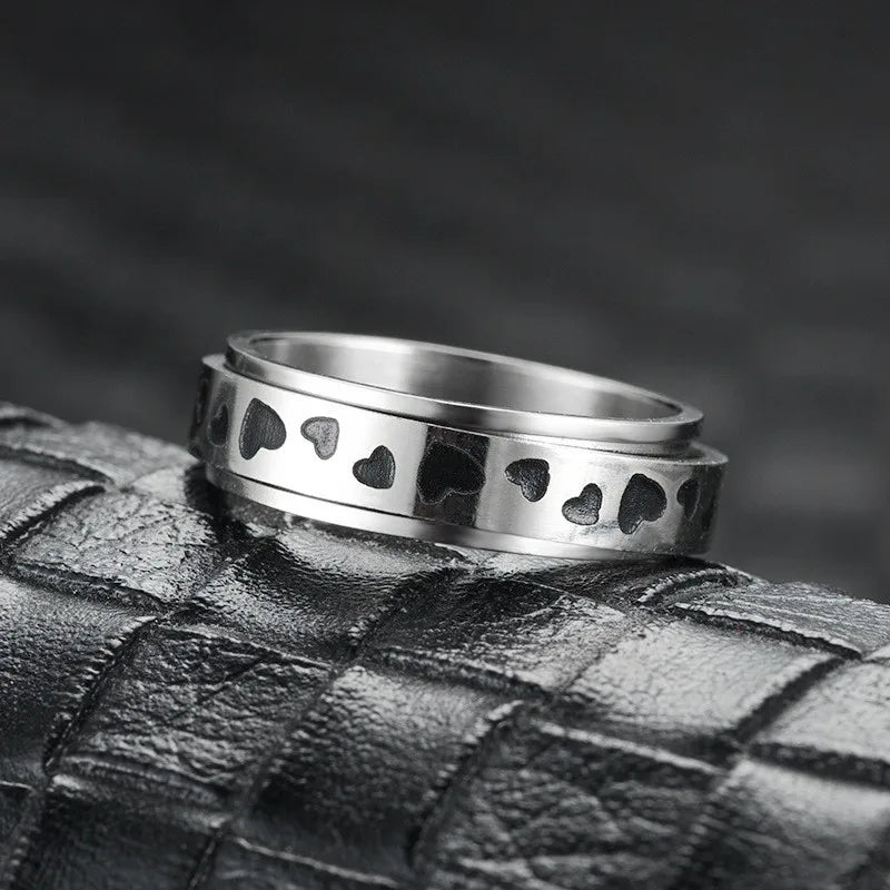 Vintage Star Stainless Steel Rotating Ring Anti Stress Man Worry Stress Relief Anxiety Relaxing Metal Rock Band Ring