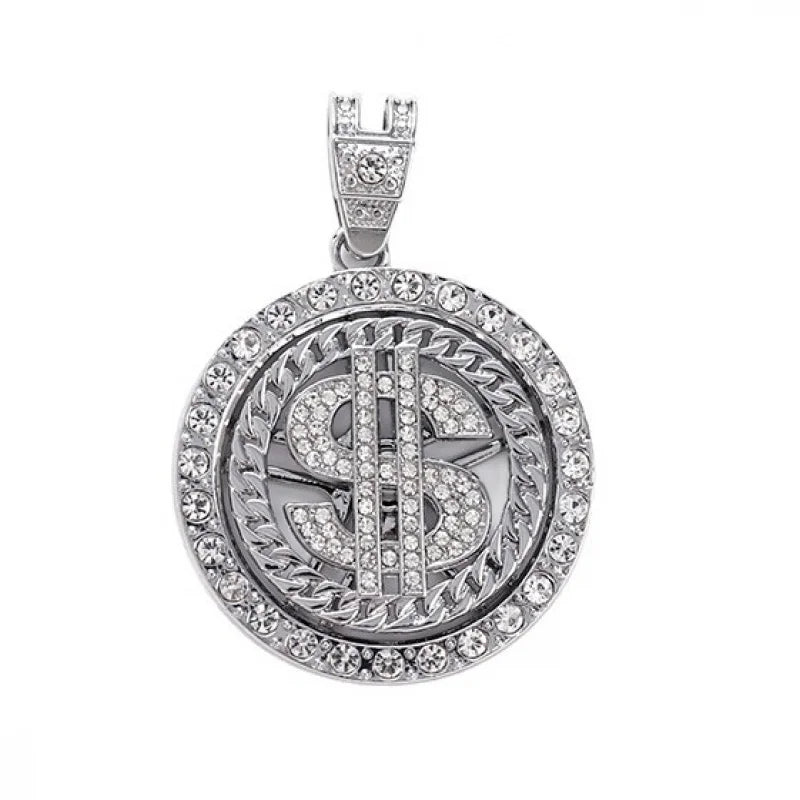 Rotating Dollar Sign Pendant Necklace — Two-Tone
