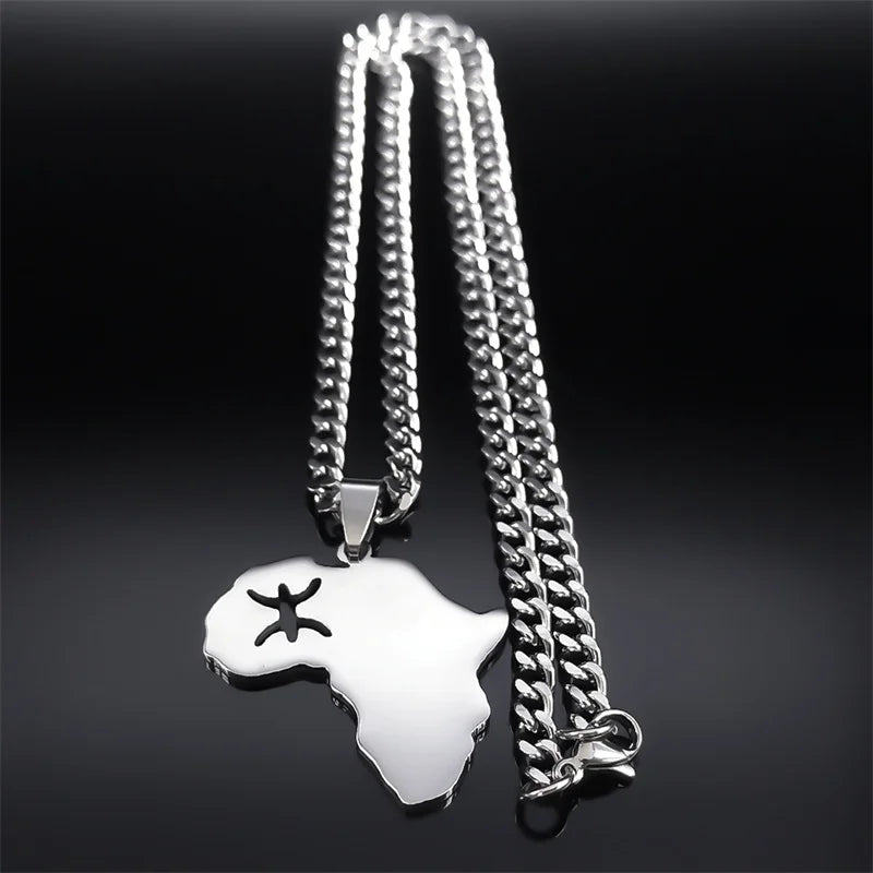 Africa Map Silver Pendant Necklace — Stainless Steel