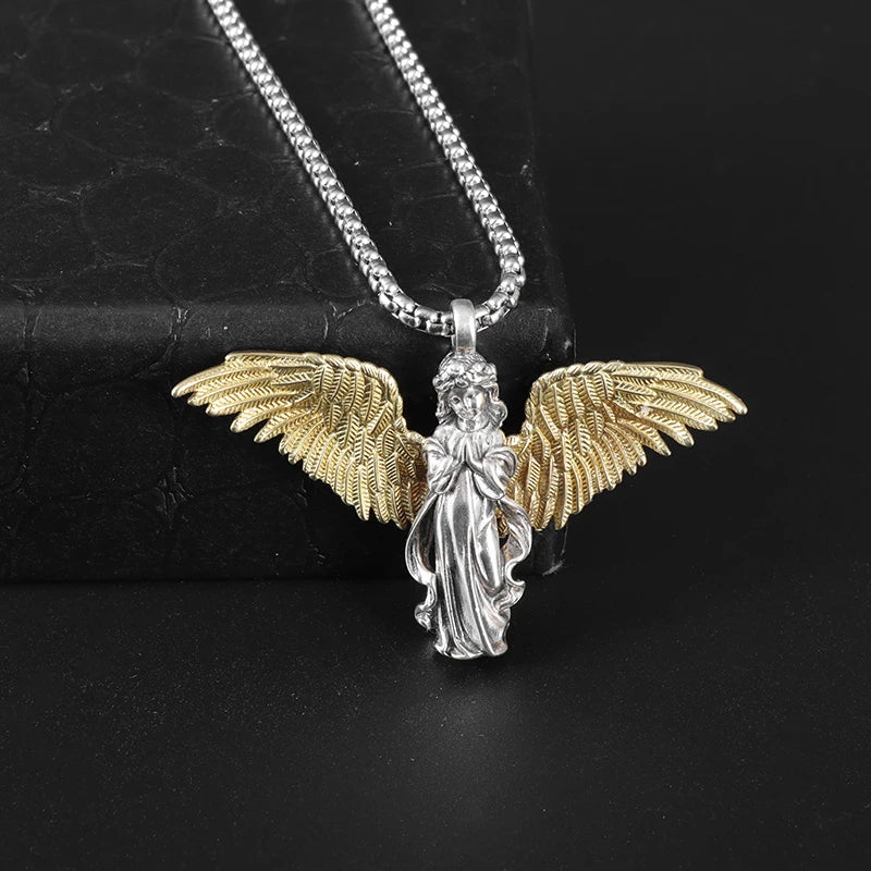 Vintage Punk Mythology Style Metal Sexy Angel Goddess Pendant Necklace for Men Women Classic Mysterious Souvenir Jewelry
