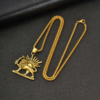 Lion Sun Pendant Necklace for Men Him, Stainless Steel Gold Silver Color Box Chain, Streetwear Daily Jewelry Gift