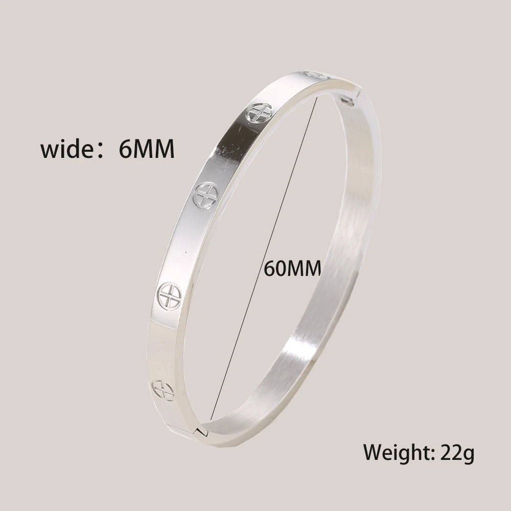 Iced Crystal Cuff Bangle Bracelet — Steel