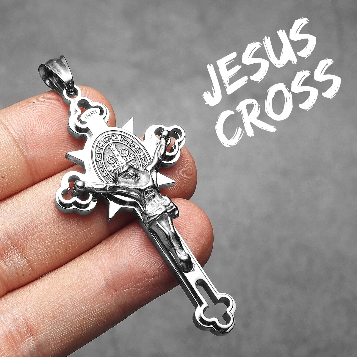 INRI Exorcism Cross Pendant — Stainless Steel