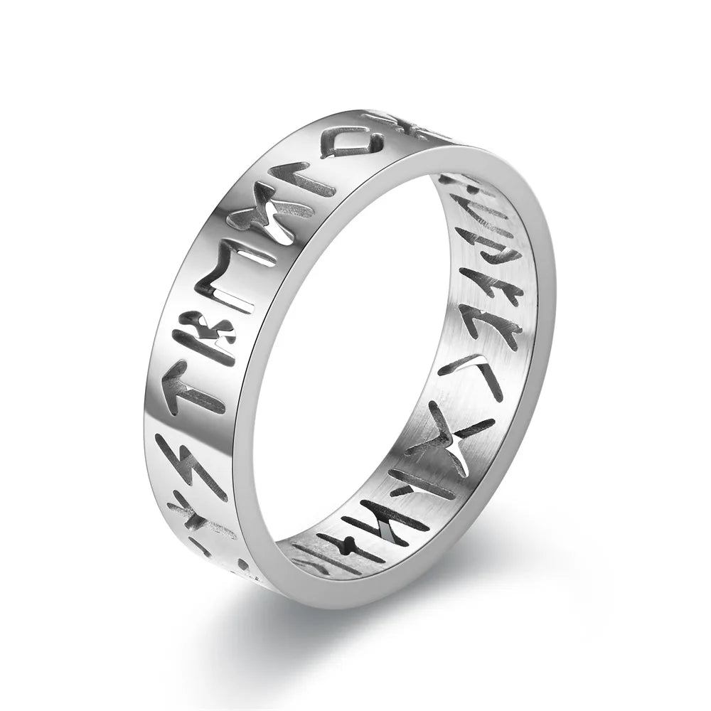 2026 New Stainless Steel Hollow Out Ring for Men Women Fashion Hollow Rune Design Finger Anillo Antiestres Anxiety Rings