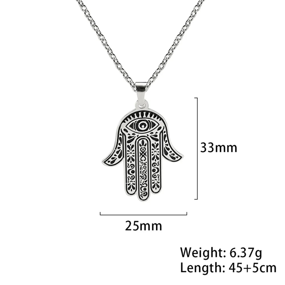 EUEAVAN Vintage Hamsa Hand of Fatima Pendant Necklace Stainless Steel Turkish Evil Eye Necklaces Spirit Lucky Jewelry for Man