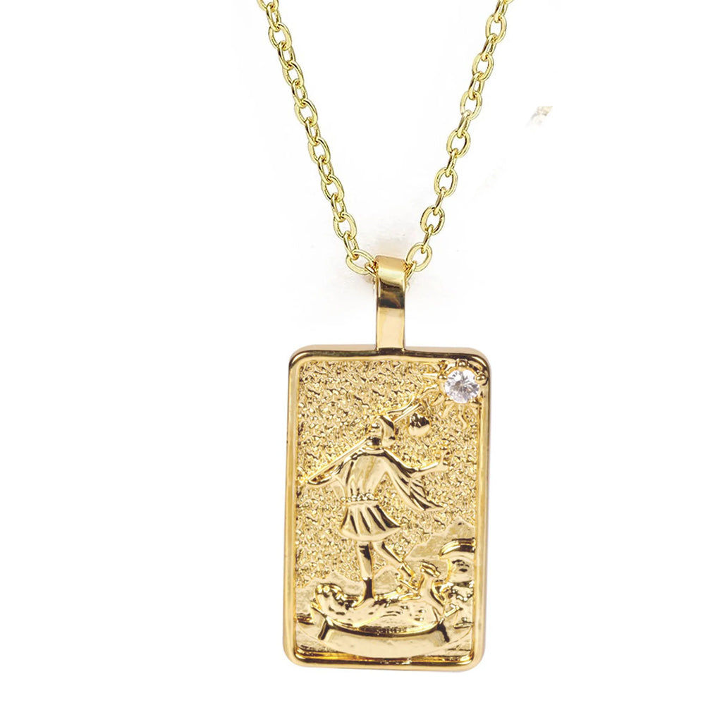 Double Sided Original Tarot Cards Necklace Tarot Moon Cigano Divination Zircon Necklace Wheel of Fortune Star Death