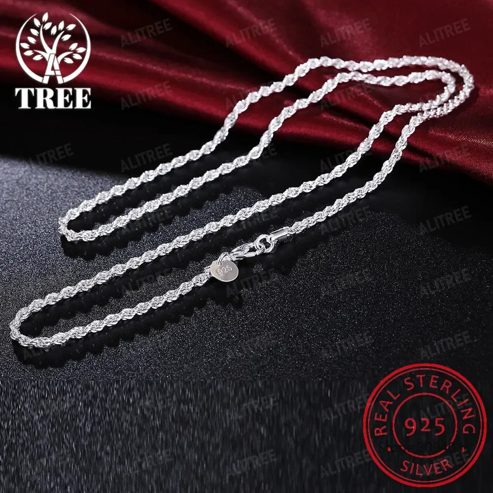 2/3/4MM 16-24 Inches 925 sterling silver Rope Chain Necklace For Men Women Fashion Punk Wedding Party Gifts Jewelry