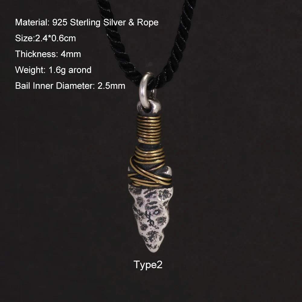 925 Sterling Silver Viking Spearhead Pendant For Men and Women Handcrafted Wrapped Brass Wire Charm Accessories Making Jewelry