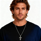 Gothic Cross Necklace for Men,Retro Grey Stainless Steel Crucifix Pendant Necklace,Vintage Punk Jewelry Gift