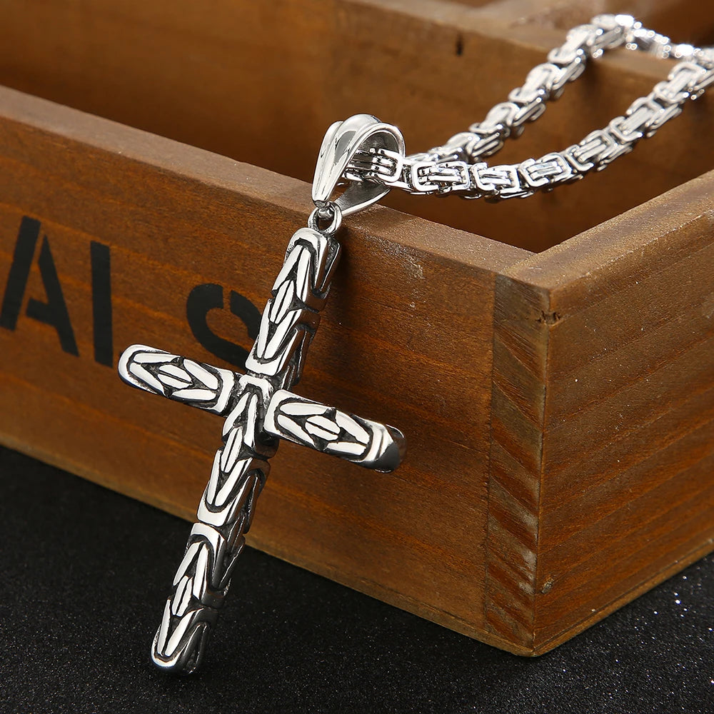 Men's Cross Pendant Neck Necklaces for Man Stainless Steel Pendant Necklace Christian Jewelry Meaningful Religious Gift