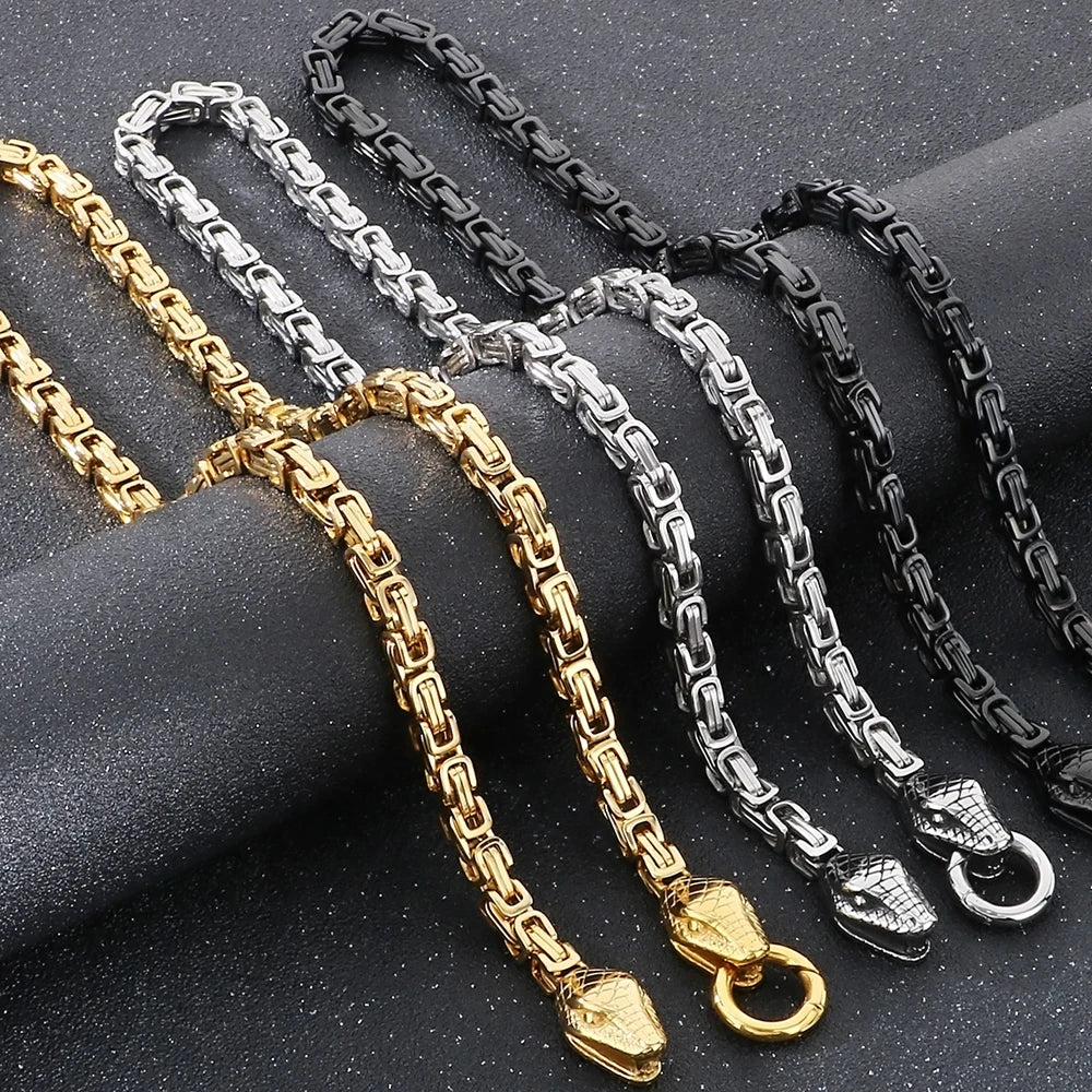 Gothic Double Snake Head Face Necklace for Man Gold Color Stainless Steel Men's Choker Chains Fashion Male Jewelry