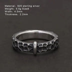 925 Sterling Silver Outlander Rings for Men Women Claire's Ring Retro Hammer Pattern Wedding Band Movie TV Show Jewelry