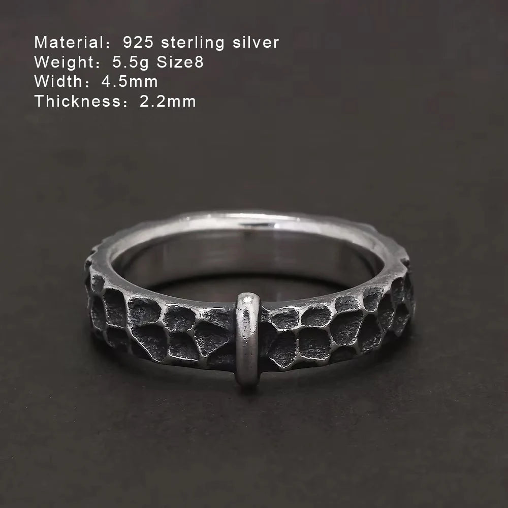 925 Sterling Silver Outlander Rings for Men Women Claire's Ring Retro Hammer Pattern Wedding Band Movie TV Show Jewelry
