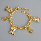 Diana Baby Link Chain Copper Gold Color Bear and Lock Bracelets for Women Wholesale Retail Fashion Jewelry Party