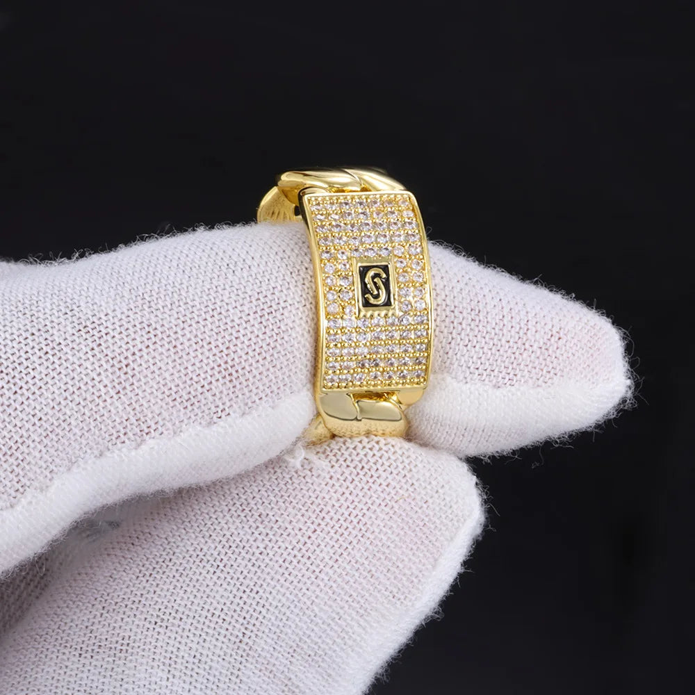 CZ Point Accent Cuban Link Ring for Men — Gold-Tone
