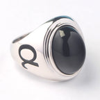 Black Agate Letter Ring — 925 Silver