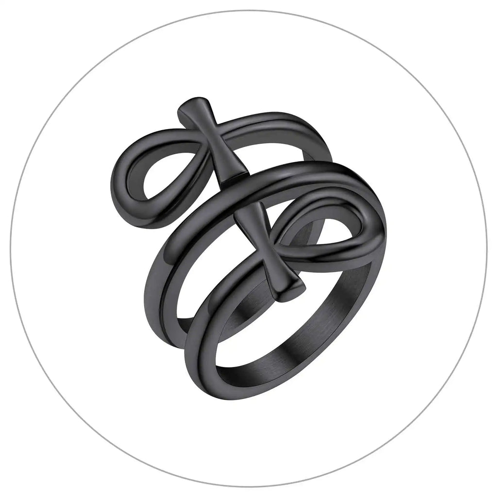 Ankh Cross Ring Layered Wrap Key of Life — Stainless Steel