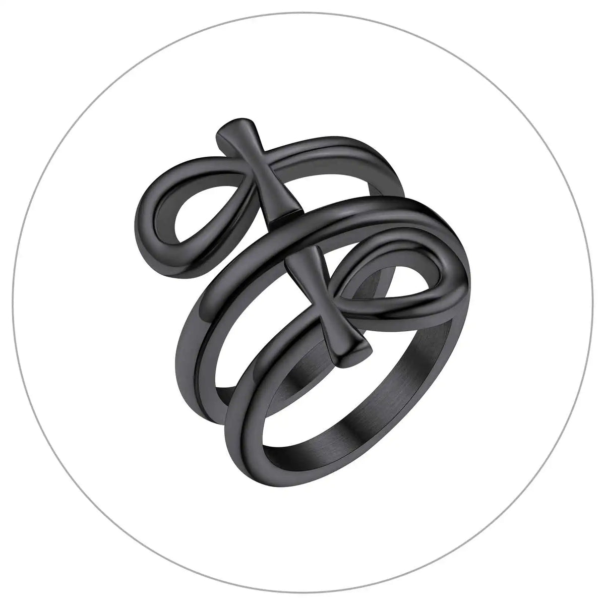 Ankh Cross Ring Layered Wrap Key of Life — Stainless Steel