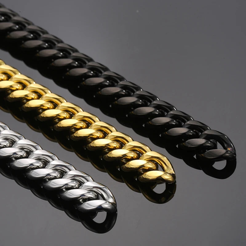 Classic 12MM Men's Cuban Link Chain Bracelet Men High Polished Solid 316l Stainless Steel Bracelets Jewelry Accessory