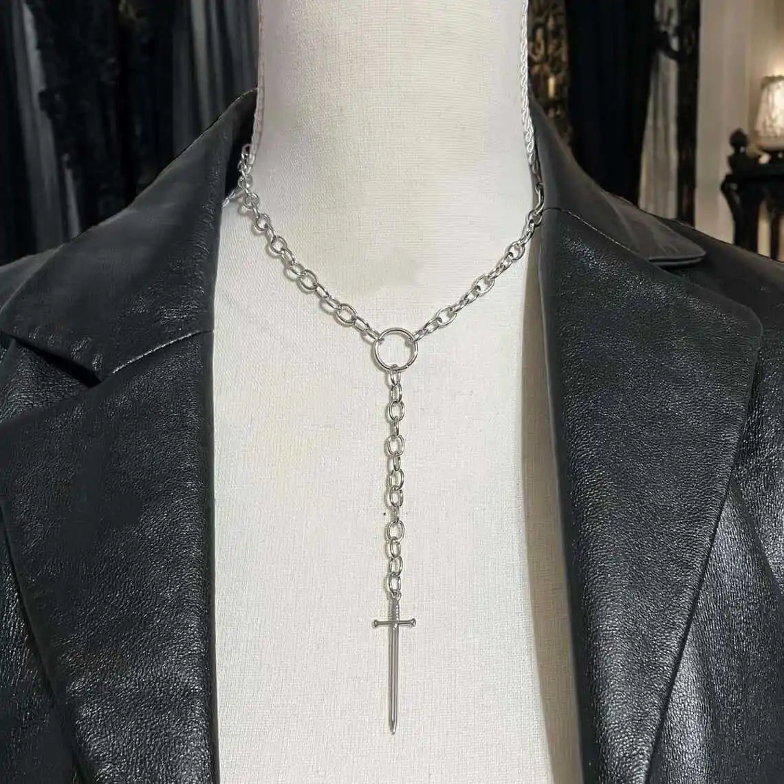 Vintage Sword Necklace,Gothic Jewelry,Punk Accessories,Medieval,O-ring,Design Sense,Rock,Y2k,Hippie,Sword Choker For Women Man