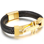 11MM Braided Leather Man Bracelet For Men Gold Color Stainless Steel Men's Charm Cross Bracelets Handmade Hand Bands
