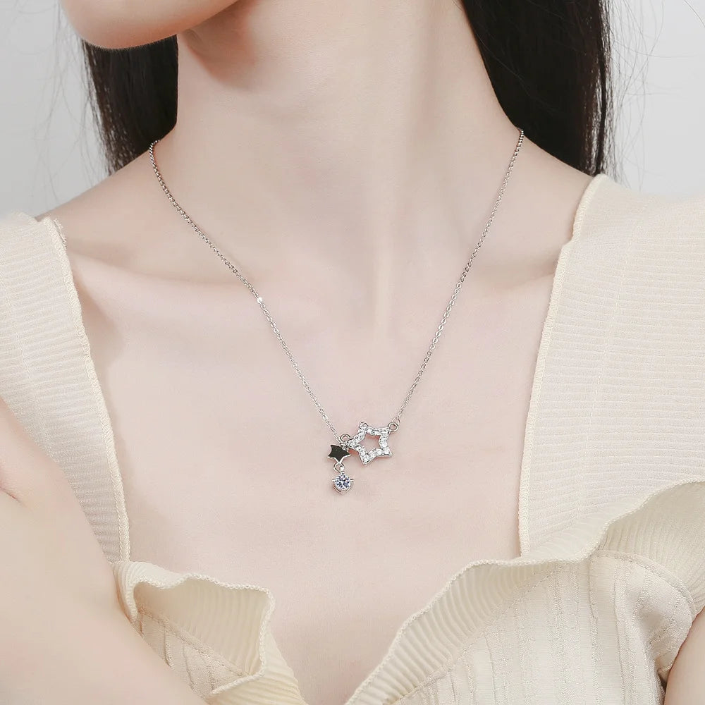 925 Sterling Silver Inlaid Zircon Star Necklace For Women Sweet And Cute Pendant Necklace Fashion Jewelry Accessories
