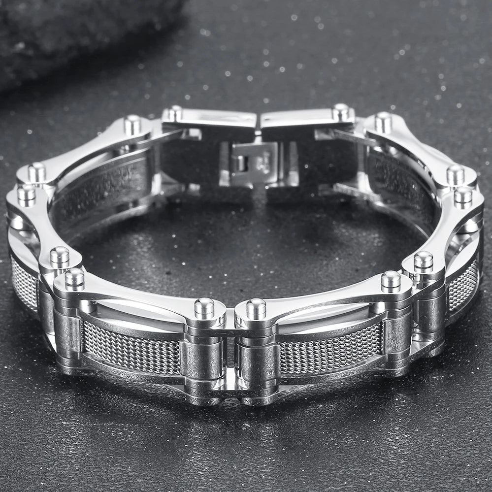 Cool Black Gold Color Bracelet for Man 15MM Width Stainless Steel Chain Men's Wrist Arm Jewelry Birthday Gifts for Boys