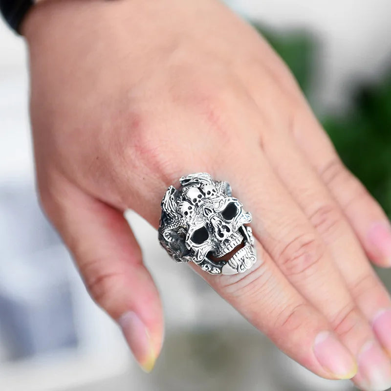 Skull Steel Ring Retro Three Mouth Street