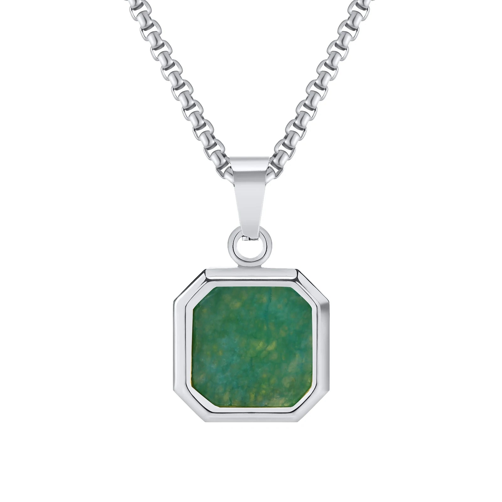 Natural Stone Geometric Pendant — Stainless