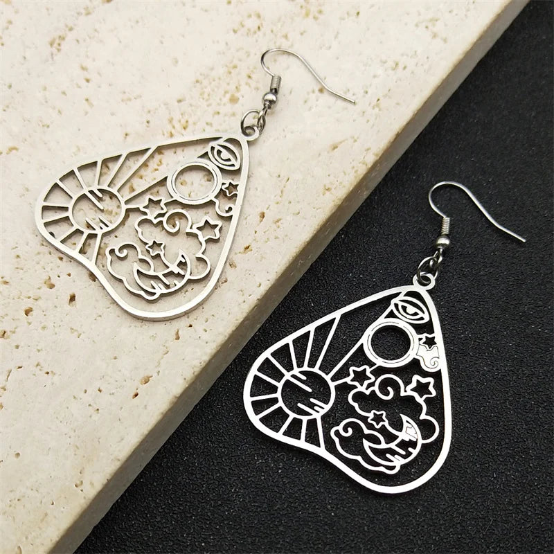Heart Evil Eye Silver Earrings Gothic Sun Moon