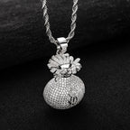 Iced Out Money Bag Pendant — 925 Silver