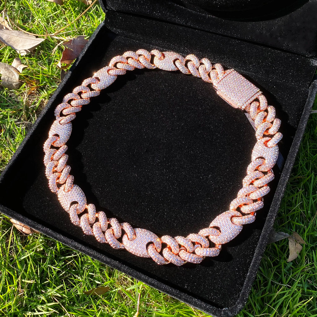 Aokaishen Iced Out Cuban Link Chain for Men Two Tone Prong Necklace Real Copper Cubic Zirconia Hip Hop Jewelry