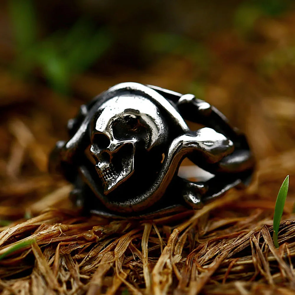 Unique Creative 316L Stainless Steel Skull Ring For Men Women Punk Fashion Snake Rings Personality Amulet Jewelry
