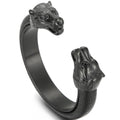 Stainless Steel Wolf Head Cuff Open Bangle Bracelet Man Black Leather Elastic Adjustable Boys On Hand Bracelets Men‘s