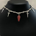 Goth Dropping Oil Bloody Coffin Pendant Choker Necklace Punk Hip Hop Jewelry Y2K Vampire Little Thorns Chain Choker Gift