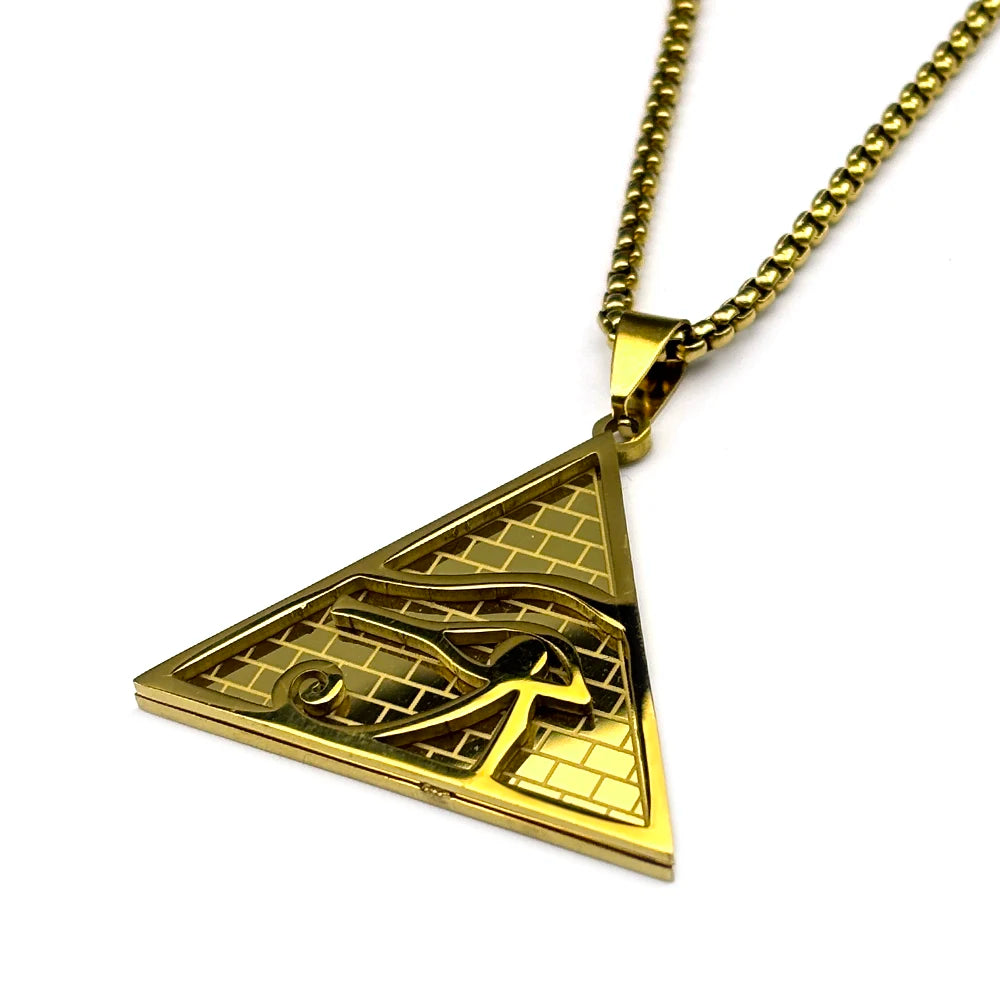 Egypt Pyramid Eye of Horus Pendant Necklace for Women Men Stainless Steel Gold Color Ancient Egyptian Amulet Gift