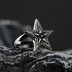 Large Five-Pointed Star Ring — Stainless Steel