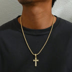 1PC Gold Plated Cross Pendant Necklace Men Zircon Paved Rope Chain Hip-hop Streetwear Daily Party Jewelry Accessory