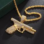 Silver Iced Out Pistol Pendant Necklace