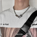 Hip Hop Lock Necklace For Men Women Titanium Steel Square Clavicle Chain Fashion Kpop Unisex Jewelry Punk Street Accessories