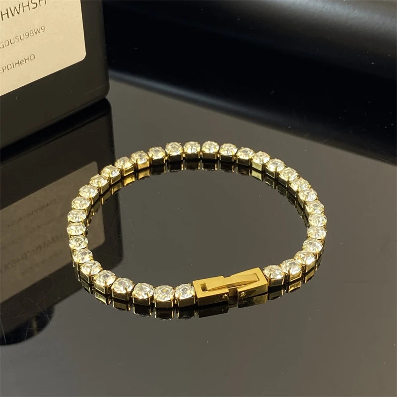316L Stainless Steel 2025 New Fashion Waterproof Jewelry Minimalism Embed Zircon 3 Colors Charm Chain Tennis Bracelets