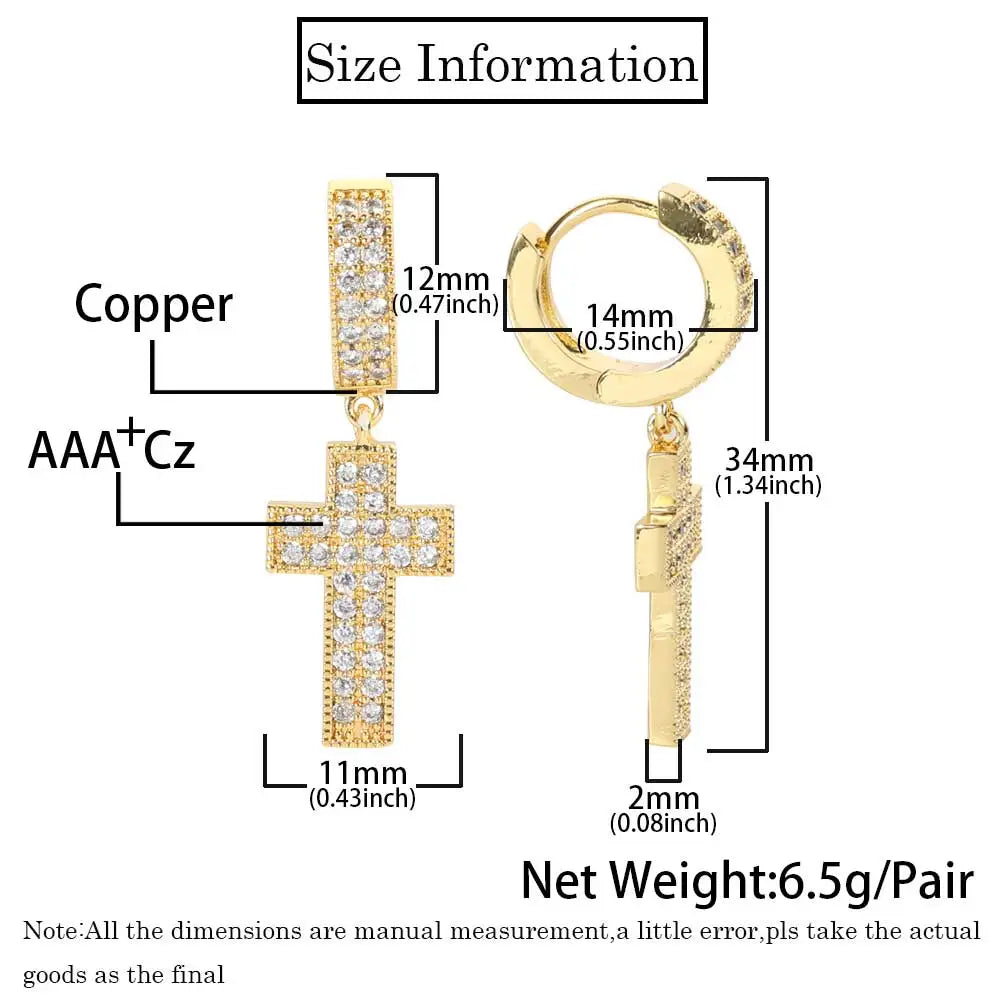 Iced Out Cross Lightning Stud Earrings