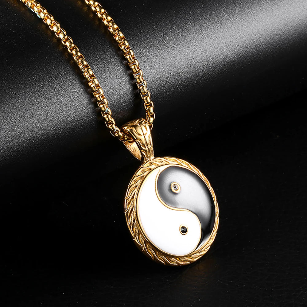 Stainless Steel Yin Yang Taichi Pendant Necklace Fashion Chinese Taoism Jewelry Man Gift For Him With Chain