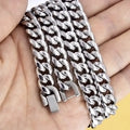 HNSP 316L Stainless Steel Double Cuban Link Chain Necklace For Men 8MM-12MM Thick Heavy Punk Biker Style Accessories Male Gift